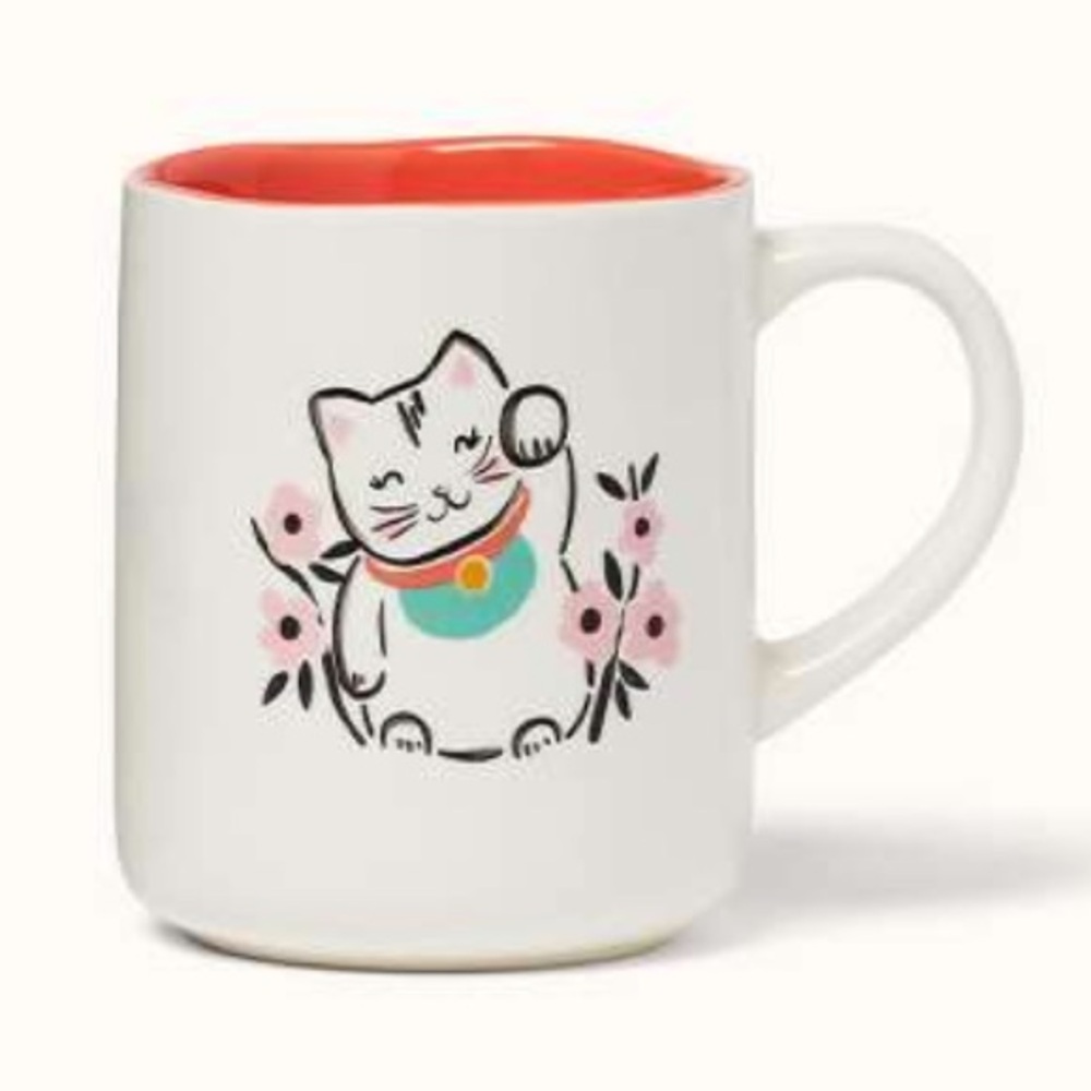 NWT Opalhouse White Ceramic Cat Mug with Coral Interior